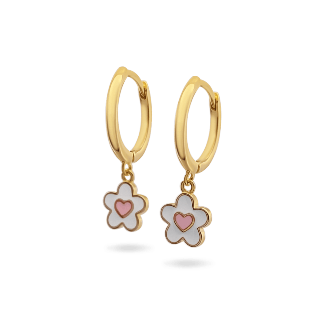 Daisy Heart Drop Kids Huggie Hoops Earrings IceLink-BL   
